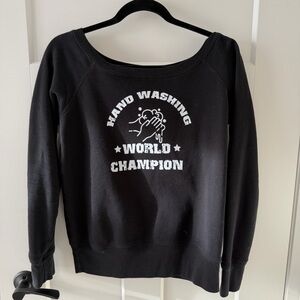 Bella Canvas Black Off-the-Shoulder Sweatshirt with White Graphic